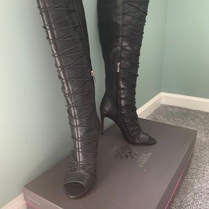 VInce Camuto open toe tall boots.